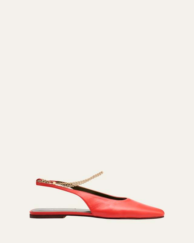 Augusta Leather Ankle-Chain Ballerina Flats